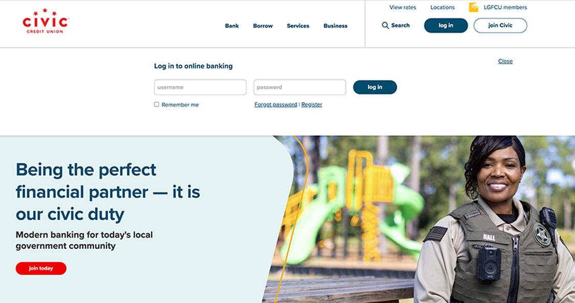 Log in screen for Civic online banking.