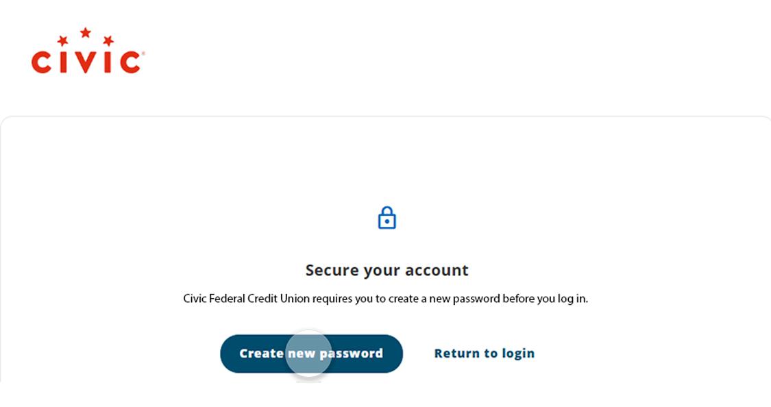 Logging into online banking for first time, must reset password.