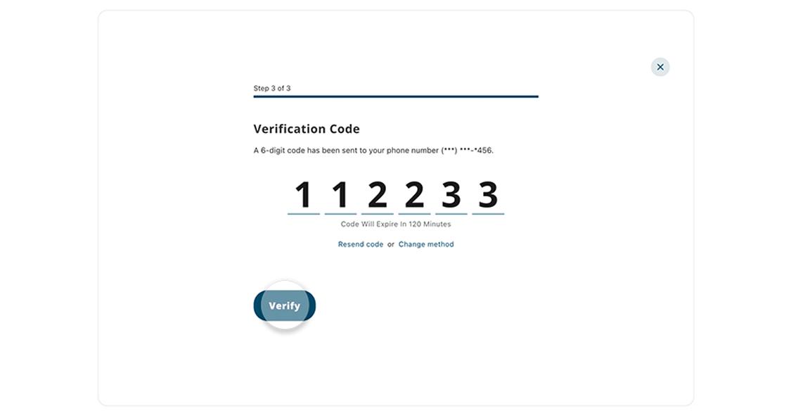 Civic verification code screen in online banking