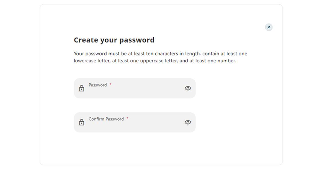 Creating a new password screen inside online banking.