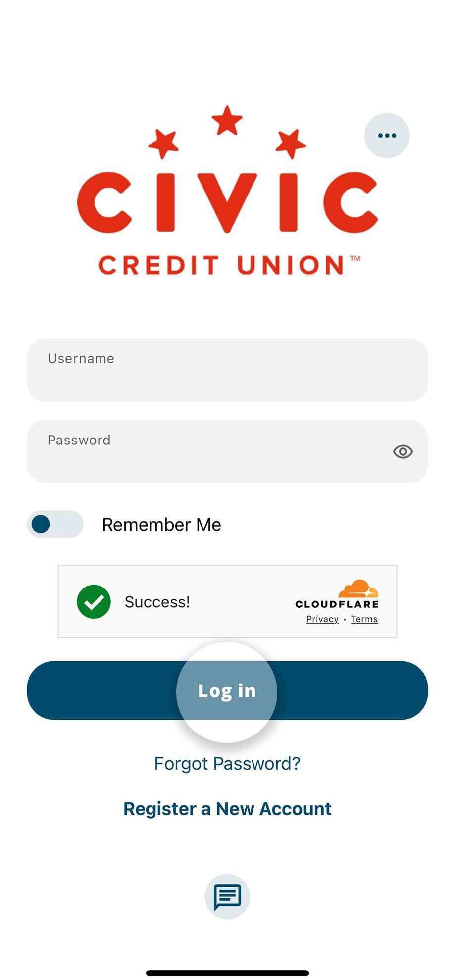 Civic app login screen.
