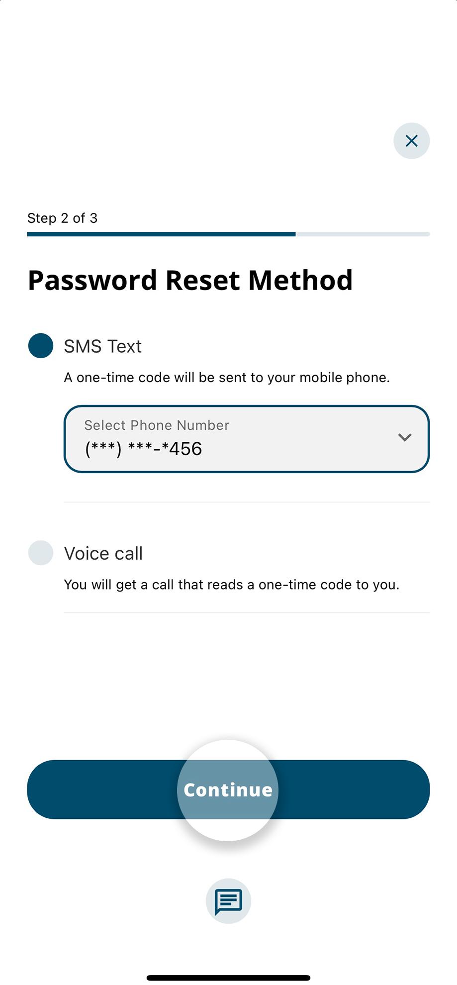 Civic app screen showing password reset methods to receive verification code.