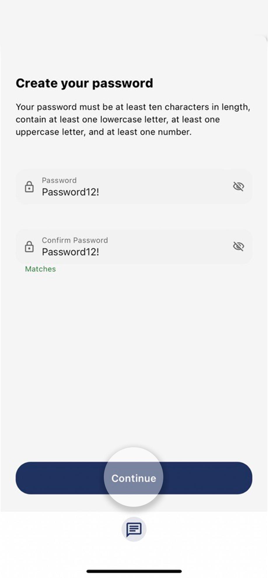 Once you input your password hit continue to save the new password.