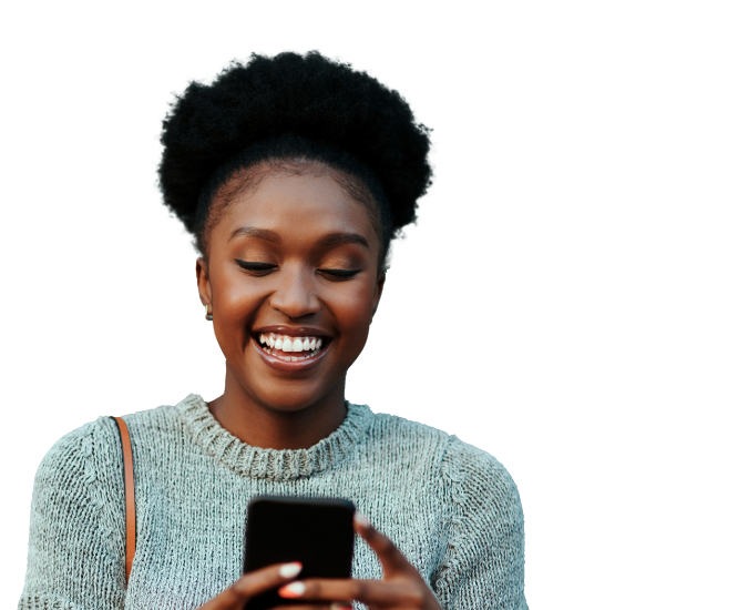 Young woman controlling her Civic debit card through Civic Card Control +.