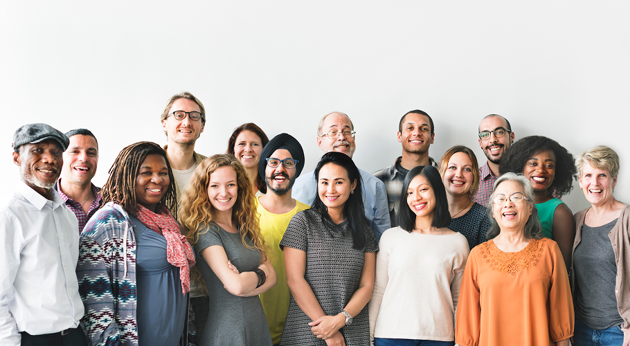 group of diverse smiling people