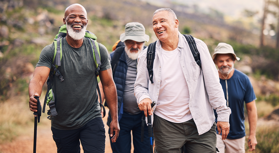 four men hiking