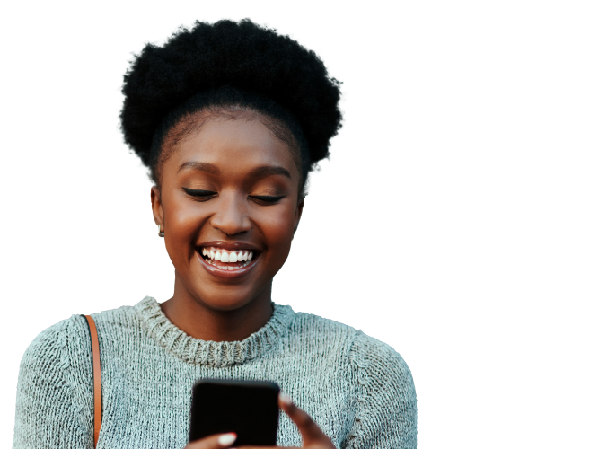 Young woman controlling her Civic debit card through Civic Card Control +.