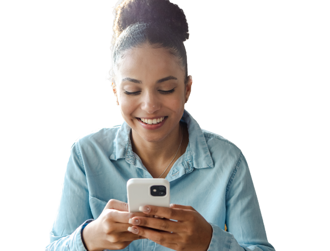 A woman using her phone to send money via Zelle through her Civic mobile app.