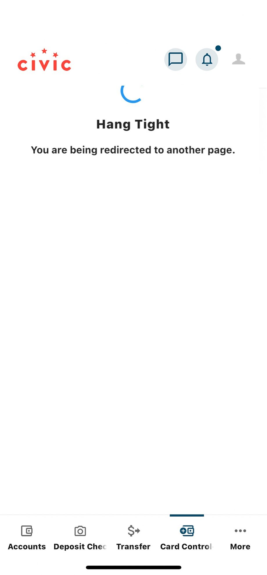 Civic app screen that let's you know to hang tight.