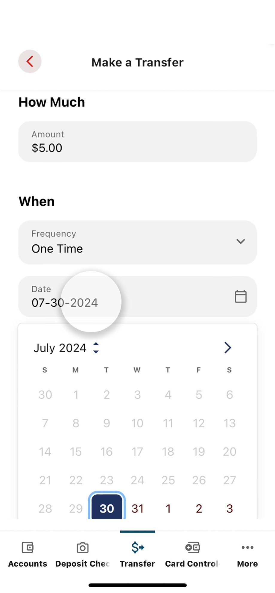 Civic app screen that highlights the selection of a date.