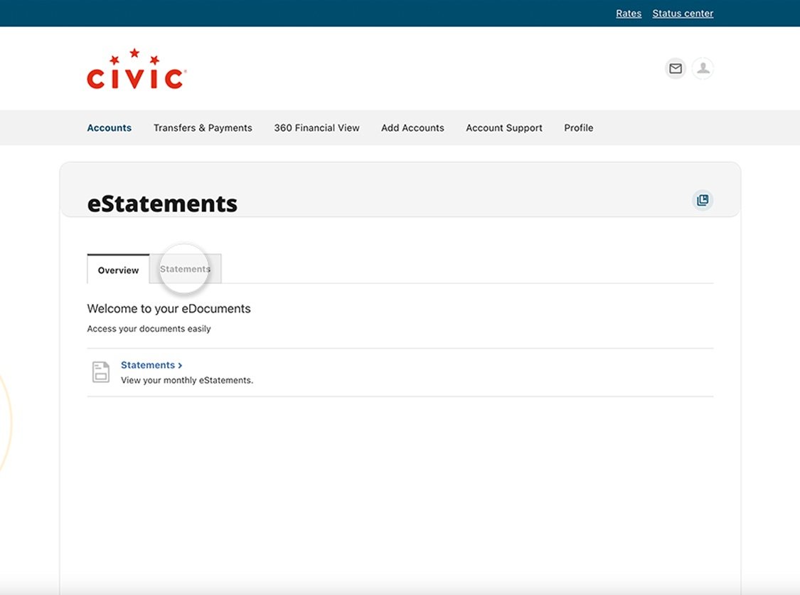 Civic online banking screen that highlights the selection statement.