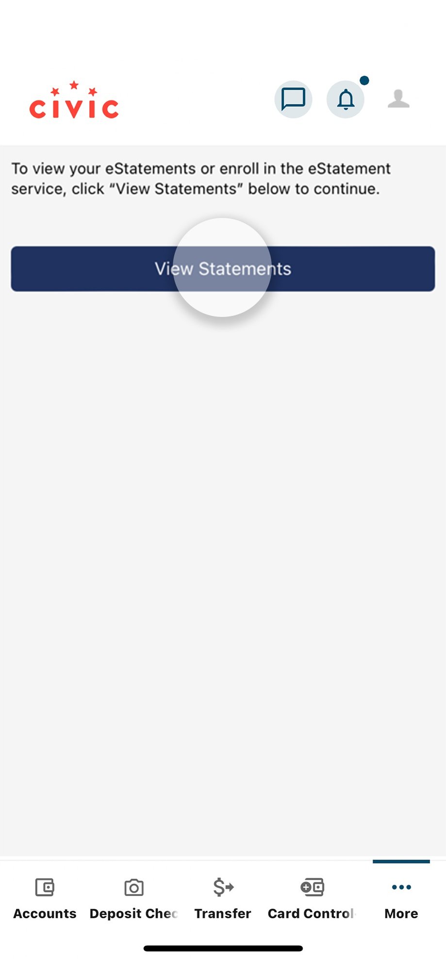 Civic app screen that highlights the selection of an view statements.