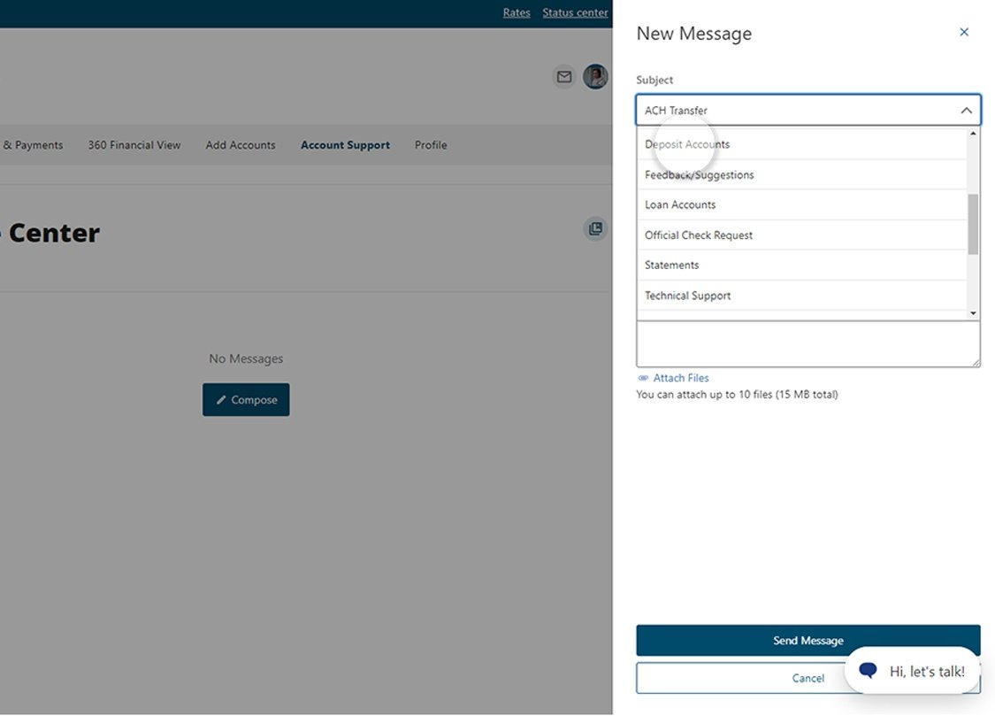 Civic app screen that highlights the selection of deposit account in a dropdown.