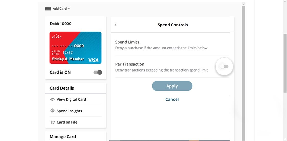 Civic online banking screen that highlights the toggle.