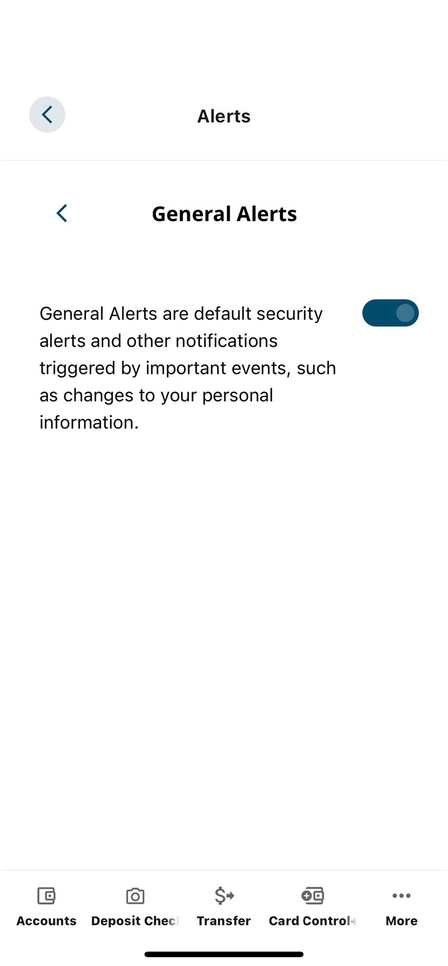 Civic app screen that shows the general alerts toggle.