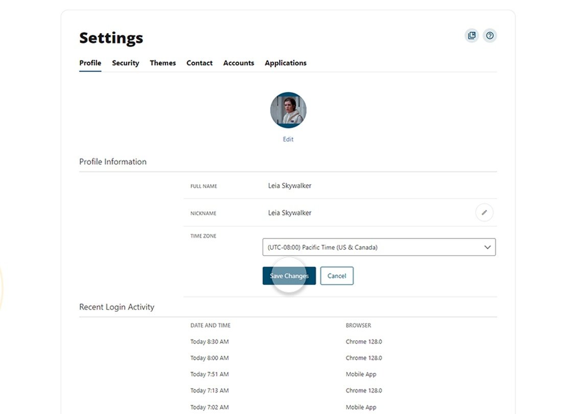 Civic online banking screen that highlights the selection of save changes.