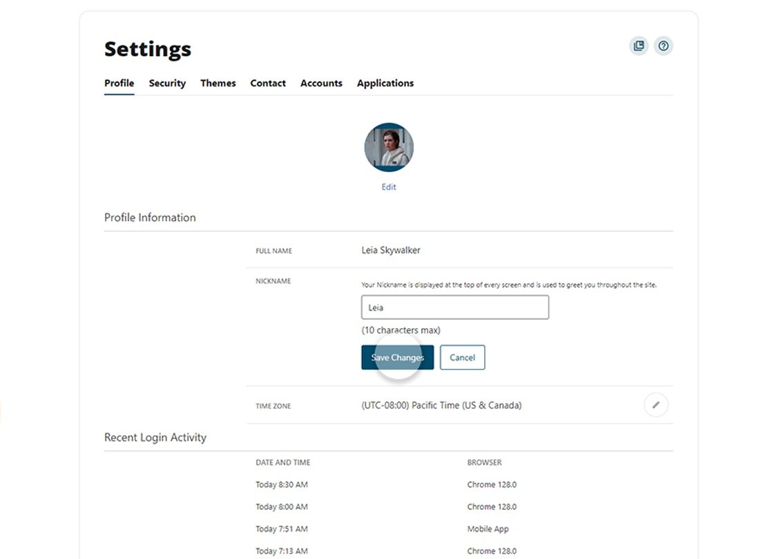 Civic online banking screen that highlights the selection of save changes.