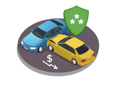 Graphic of one car T-boning another in a collision.