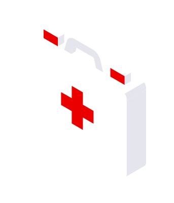 isometric red first aid kit.