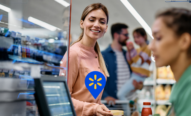 Woman at the her local Walmart depositing cash into her Civic Checking account.
