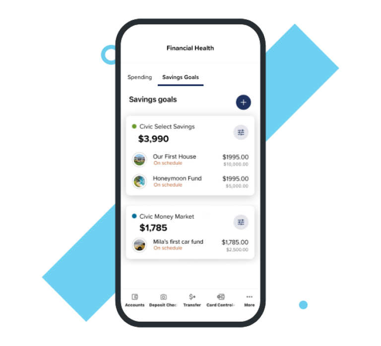 Savings goals and budgeting with the Civic mobile app.