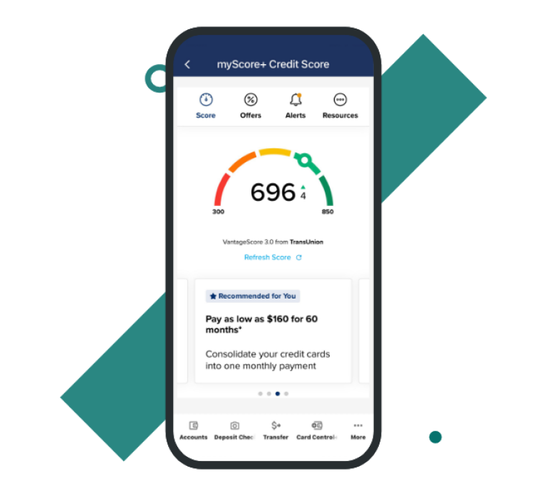 myScore+ provides you with your credit report and offers tailored to you right in the Civic mobile app.