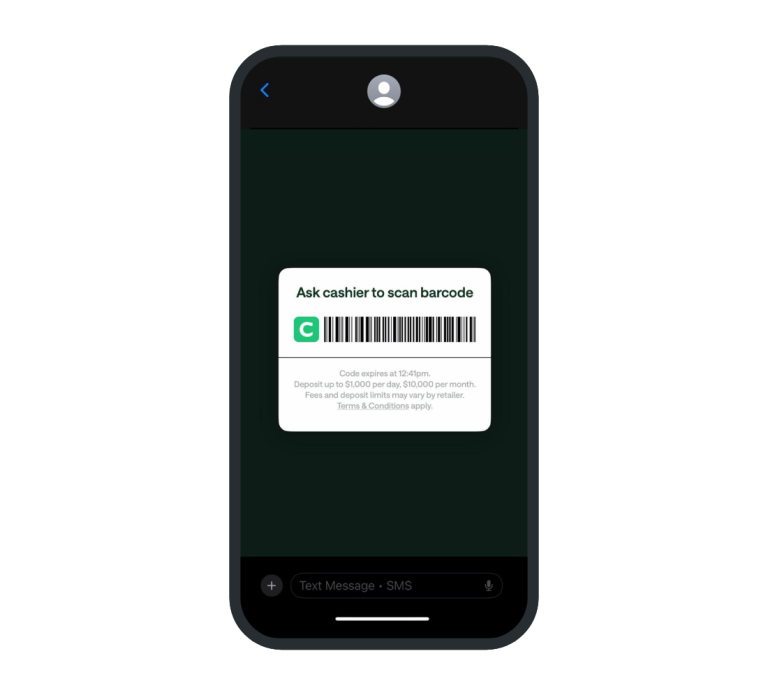 Example of a barcode scam text message.