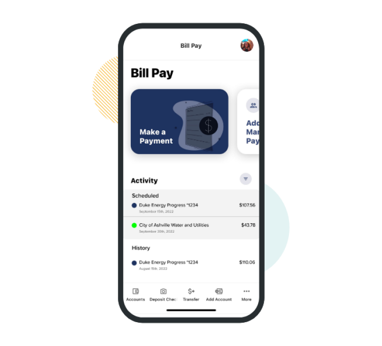 Mobile phone displaying the Bill Pay feature on Civic's app.