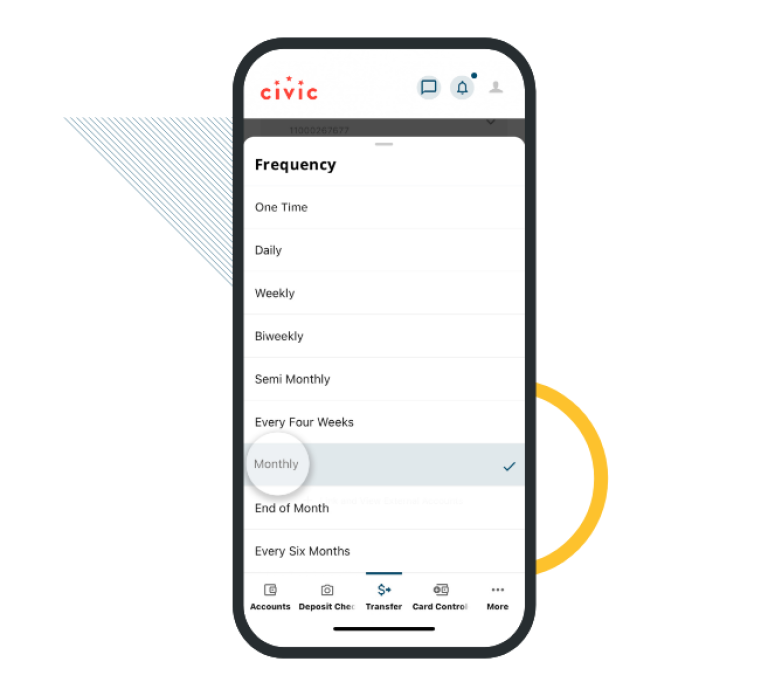 Cellphone displaying the Civic mobile app on the screen where recurring payments can be managed.