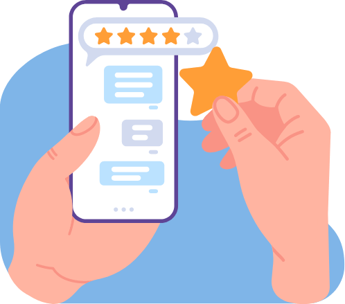 Illustration of phone with a 5 star review