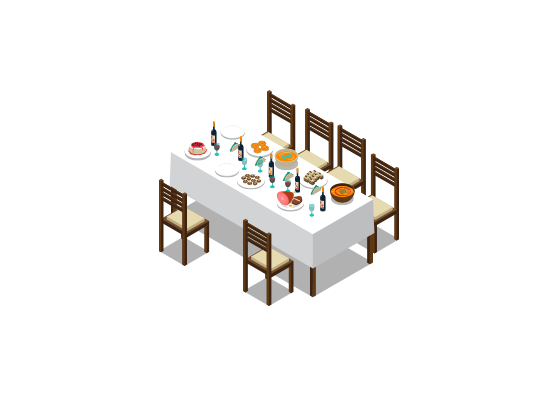 A table is set for a holiday party 