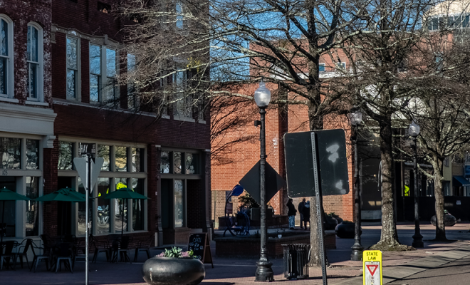a view of the downtown street in Fayetteville, NC