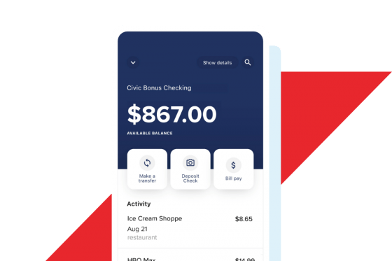 Manage your online checking account from the Civic mobile app